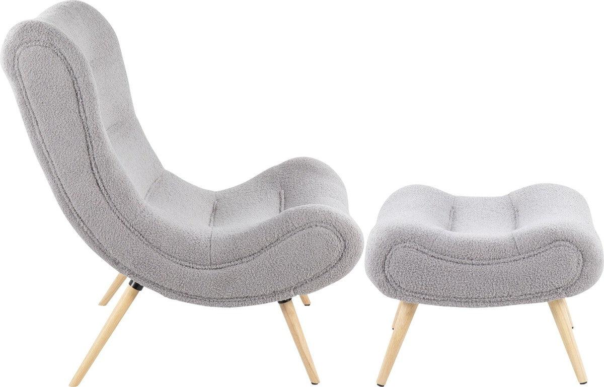 Lumisource Accent Chairs - Cloud Contemporary Chair In Natural Wood & Grey Sherpa Fabric With Ottoman