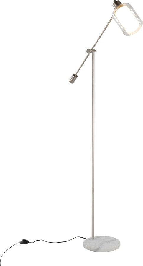 Lumisource Floor Lamps - Marcel Contemporary Floor Lamp In White Marble & Nickel Metal With Clear & Frosted Glass Shade