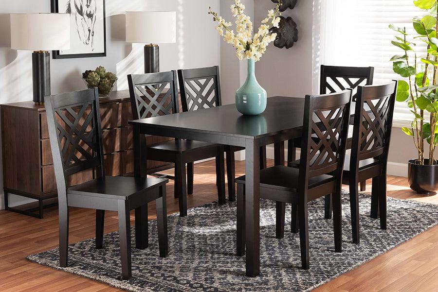 Wholesale Interiors Dining Sets - Ani Dark Brown Finished Wood 7-Piece Dining Set