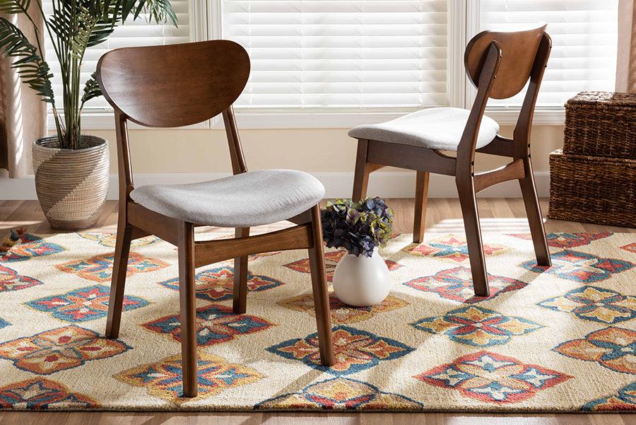 Wholesale Interiors Dining Chairs - Katya Mid-Century Modern Grey Fabric and Brown Finished Wood 2-Piece Dining Chair Set
