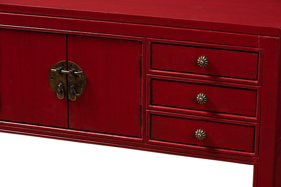 Wholesale Interiors Consoles - Melodie Classic and Antique Red Finished Wood Bronze Finished Accents 6-Drawer Console Table