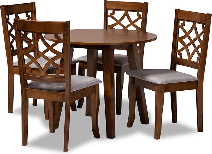 Wholesale Interiors Dining Sets - Mya Grey Fabric Upholstered and Walnut Brown Finished Wood 5-Piece Dining Set