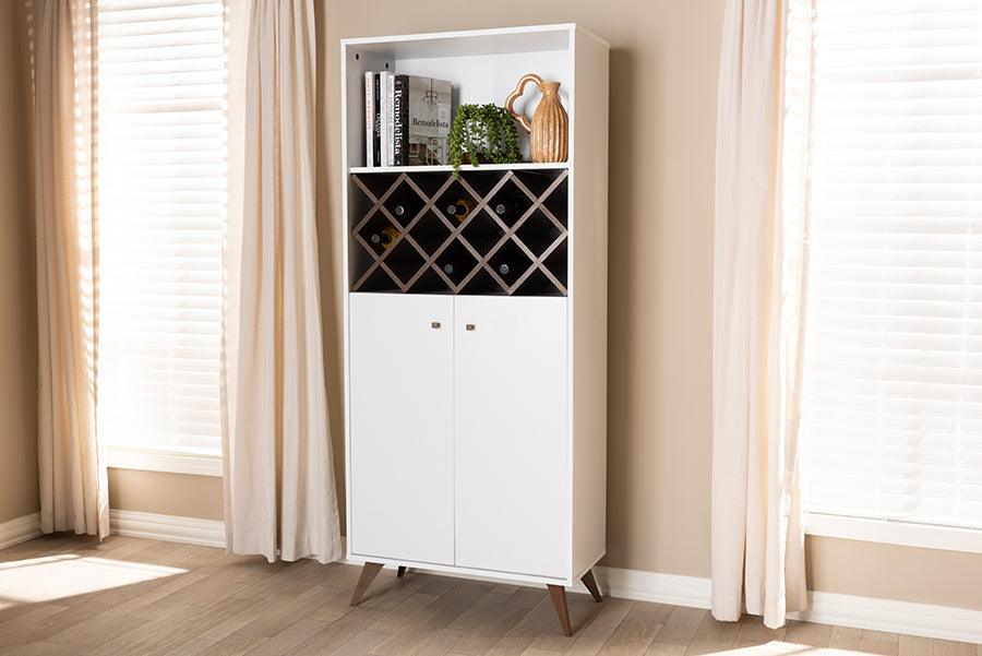 Wholesale Interiors Buffets & Sideboards - Serafino Modern and Walnut Finished Wood Wine Cabinet White & Walnut Brown