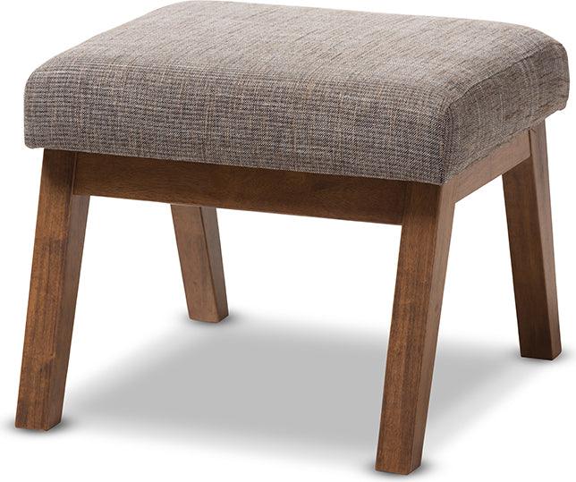 Wholesale Interiors Ottomans & Stools - Aberdeen Mid-Century Modern Walnut Wood Finishing and Gravel Fabric Ottoman