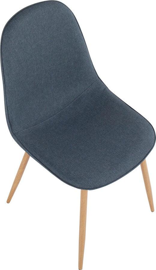 Lumisource Accent Chairs - Pebble Contemporary Chair In Natural Wood Metal & Blue Fabric (Set of 2)
