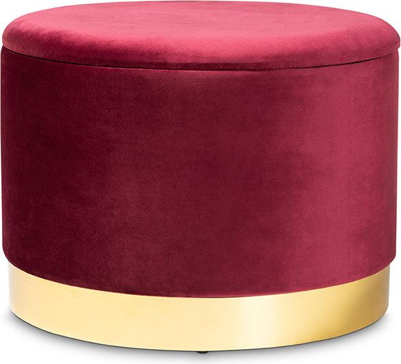 Wholesale Interiors Ottomans & Stools - Marisa Glam and Luxe Red Velvet Fabric Upholstered Gold Finished Storage Ottoman