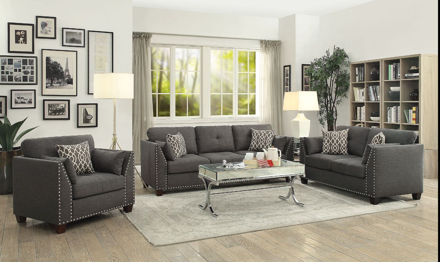ACME Furniture TV & Media Units - Laurissa Sofa w/4 Pillows, Light Charcoal Linen