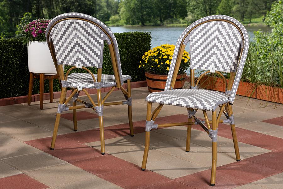 Wholesale Interiors Outdoor Dining Chairs - Celie Indoor & Outdoor Grey & White Bistro Dining Chair Set of 2
