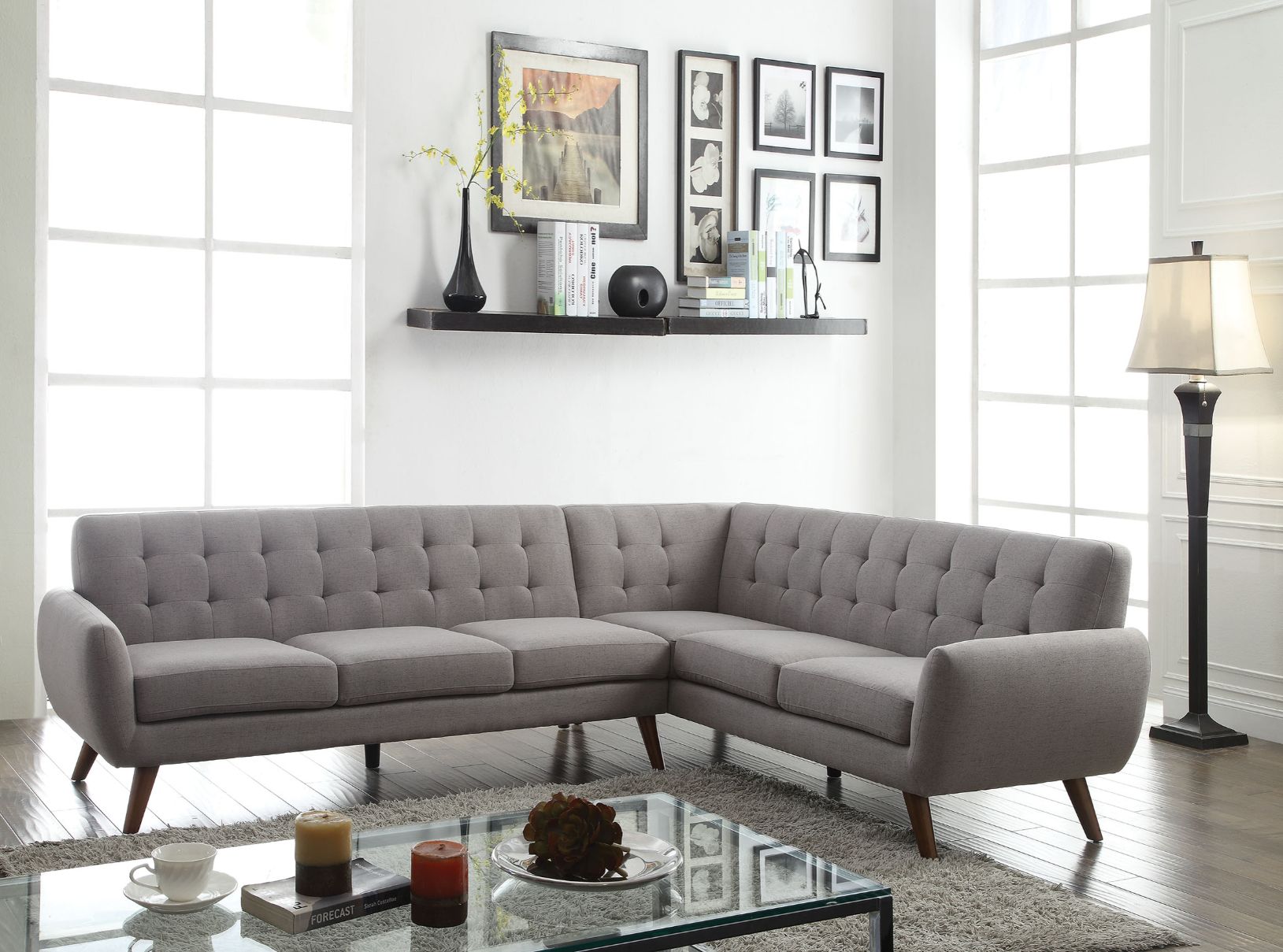 ACME Furniture TV & Media Units - Essick Sectional Sofa, Light Gray Linen (1Set/2Ctn)
