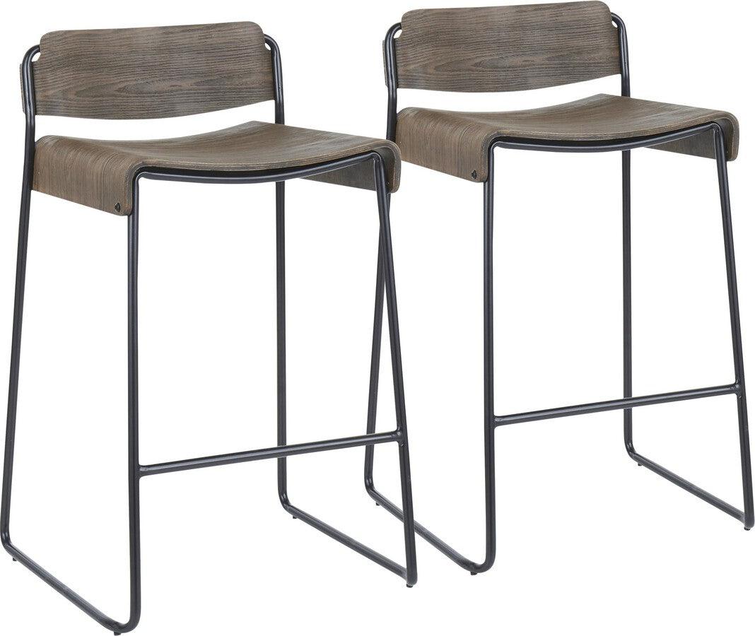 Lumisource Barstools - Dali Industrial Low Back Counter Stool in Black Metal with Espresso Wood - Set of 2