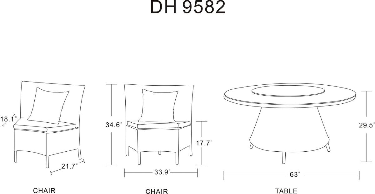 Manhattan Comfort Outdoor Dining Sets - Nightingdale Black 7-Piece Rattan Outdoor Dining Set with Sky Blue & White Cushions