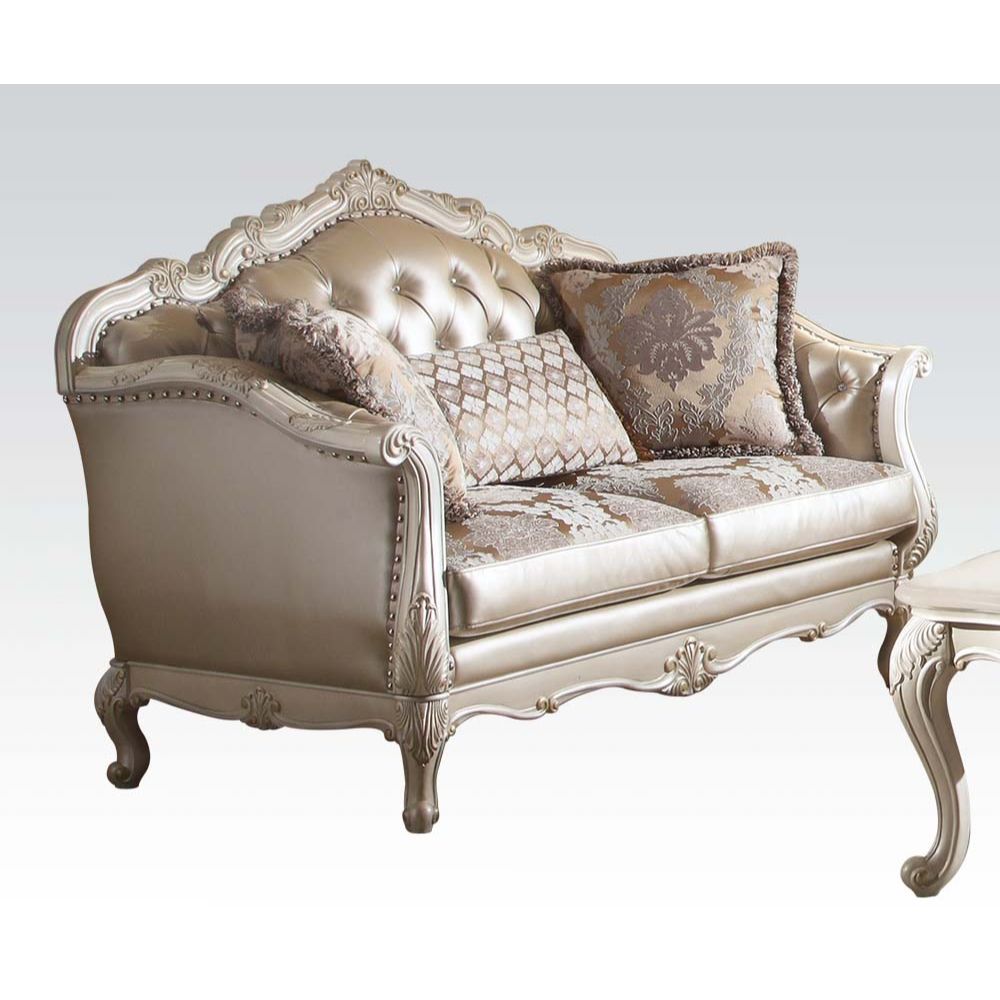 ACME Furniture Sofas & Couches - Loveseat (w/3 Pillows), Rose Gold PU/Fabric & Pearl White 53541