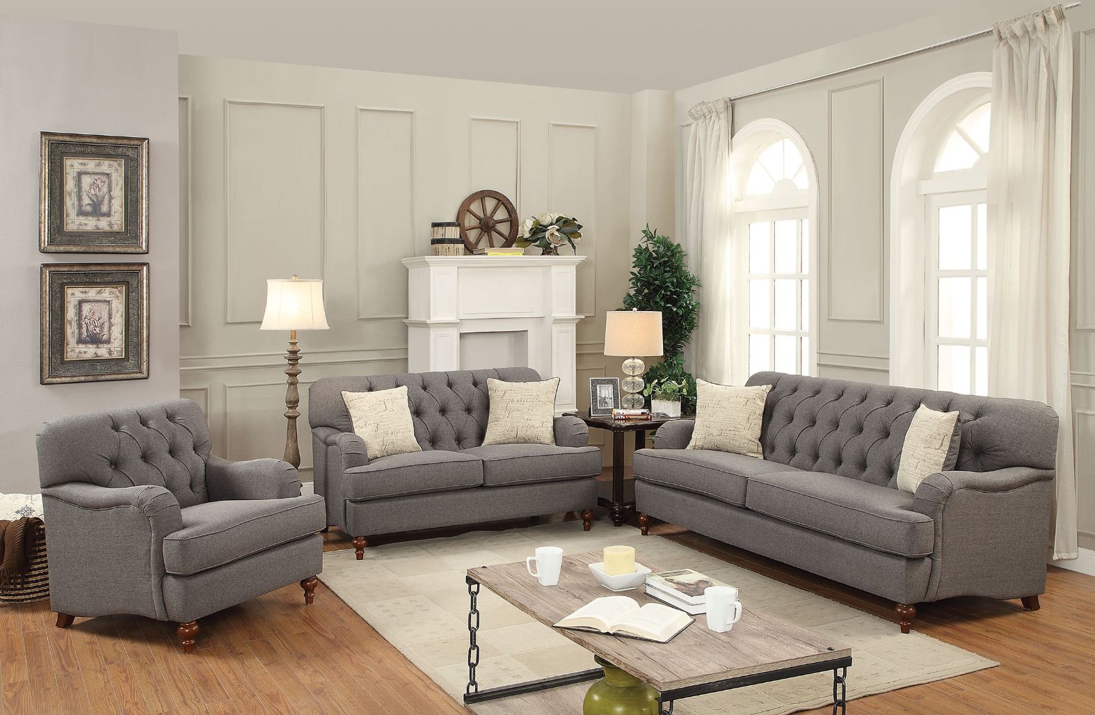 ACME Furniture Sofas & Couches - Sofa (w/2 Pillows), Dark Gray Fabric 53690