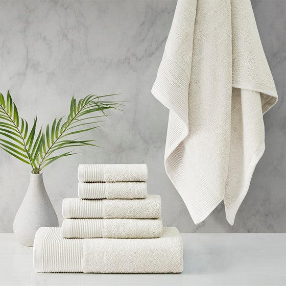 Olliix.com Bath Towels - Cotton Tencel Blend Antimicrobial 6 Piece Towel Set Ivory
