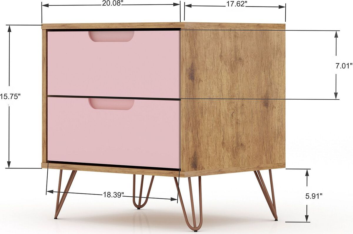 Manhattan Comfort Bedroom Sets - Rockefeller 3 Piece Bedroom Set Dressers Nature & Rose Pink