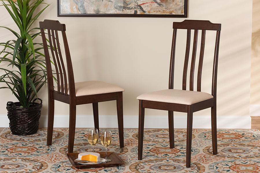 Wholesale Interiors Dining Chairs - Clarissa Mid-Century Modern Cream Fabric and Dark Brown Finished Wood 2-Piece Dining Chair Set
