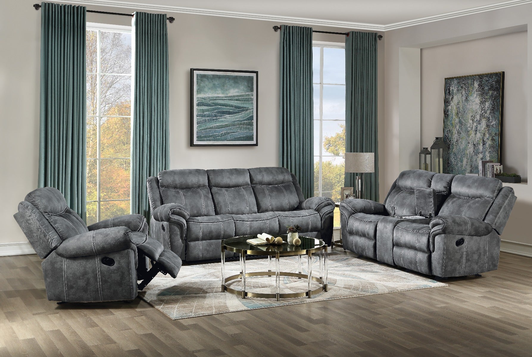 ACME Furniture Sofas & Couches - Loveseat w/USB Dock & Console (Glider & Motion), 2-Tone Gray Velvet 55026