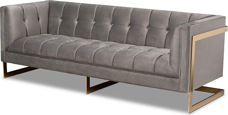 Wholesale Interiors Sofas & Couches - Ambra Glam and Luxe Grey Velvet and Button Tufted Sofa with Gold-Tone Frame