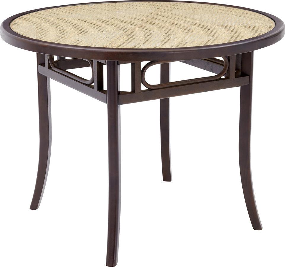 Euro Style Dining Tables - Adna Dining Table in Walnut with Clear Tempered Glass Top over Cane in Natural