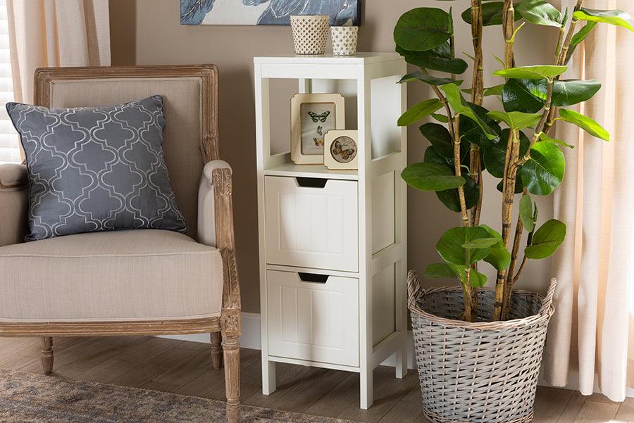 Wholesale Interiors Bedroom Organization - Reuben Cottage and Farmhouse White Finished 2-Drawer Wood Storage Cabinet