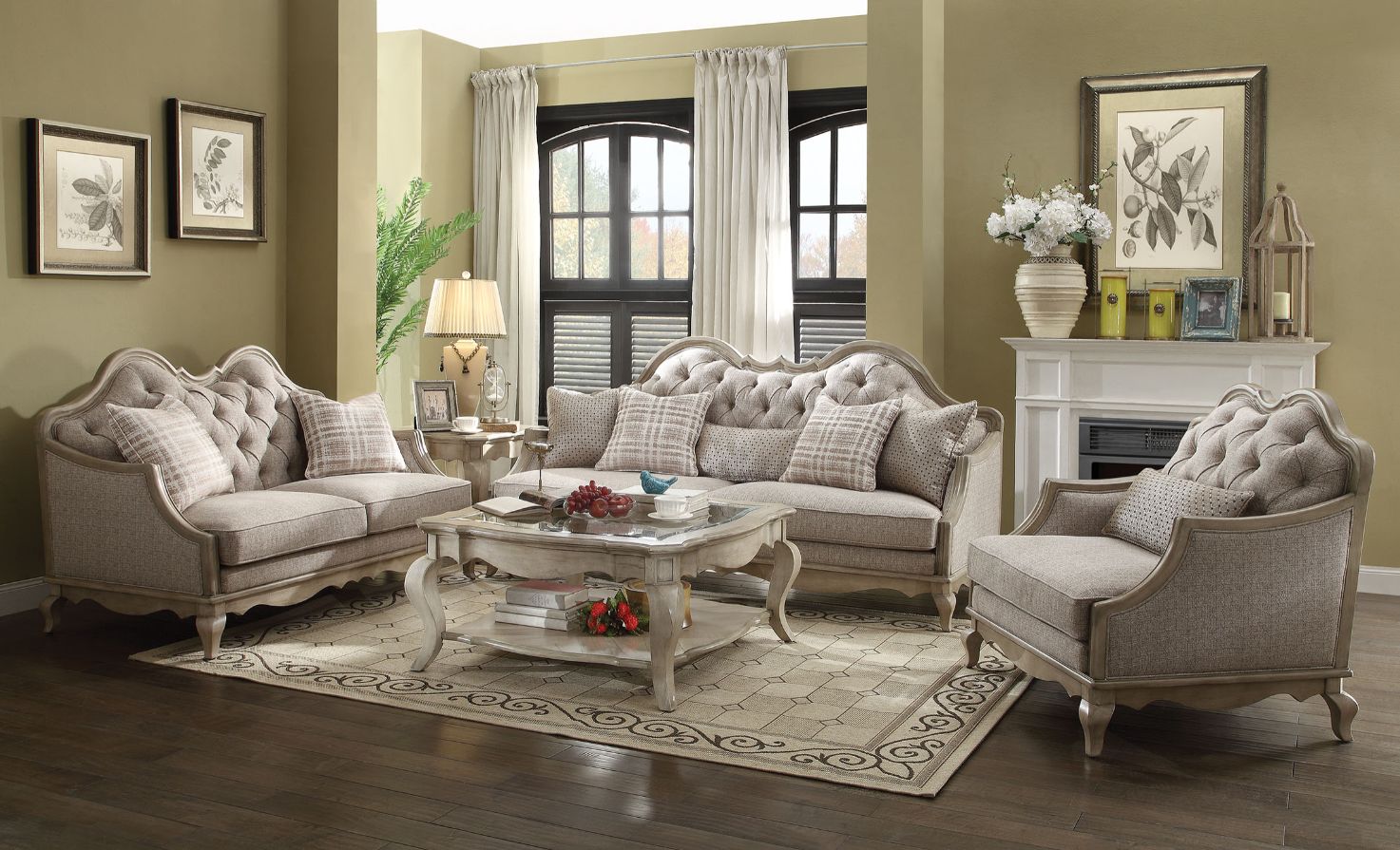 ACME Furniture Sofas & Couches - Sofa (w/5 Pillows), Beige Fabric & Antique Taupe 56050