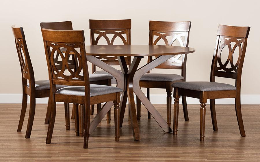 Wholesale Interiors Dining Sets - Jessie Grey Fabric Upholstered and Walnut Brown Finished Wood 7-Piece Dining Set