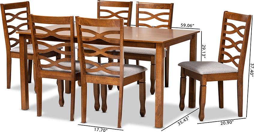 Wholesale Interiors Dining Sets - Lanier Grey Fabric Upholstered and Walnut Brown Finished Wood 7-Piece Dining Set