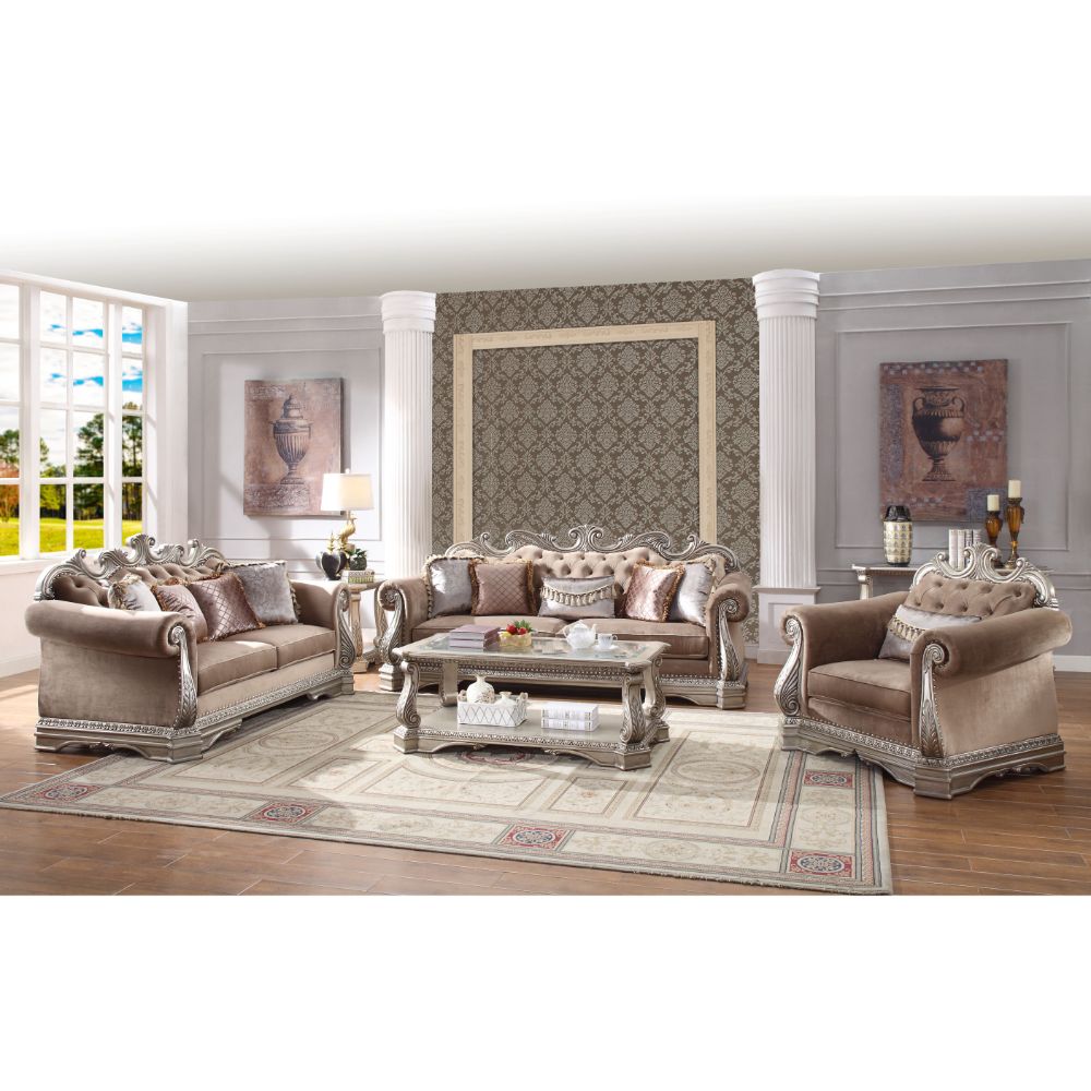 ACME Furniture Sofas & Couches - Sofa (w/5 Pillows), Velvet & Antique Silver 56930
