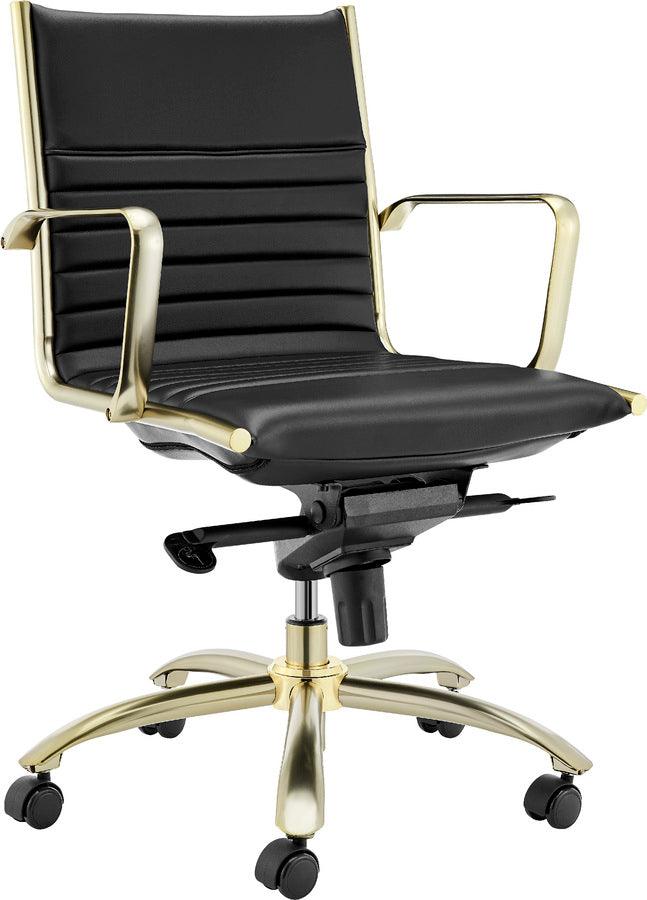 Euro Style Task Chairs - Dirk Low Back Office Chair Black & Matte Brushed Gold