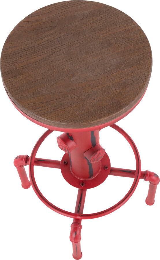 Lumisource Barstools - Hydra Industrial Barstool in Vintage Red Metal and Brown Wood-Pressed Grain Bamboo