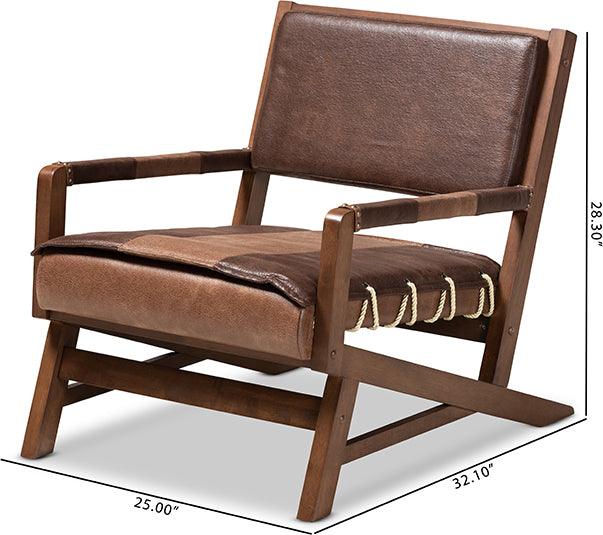 Wholesale Interiors Accent Chairs - Rovelyn Rustic Brown Faux Leather Upholstered Walnut Finished Wood Lounge Chair