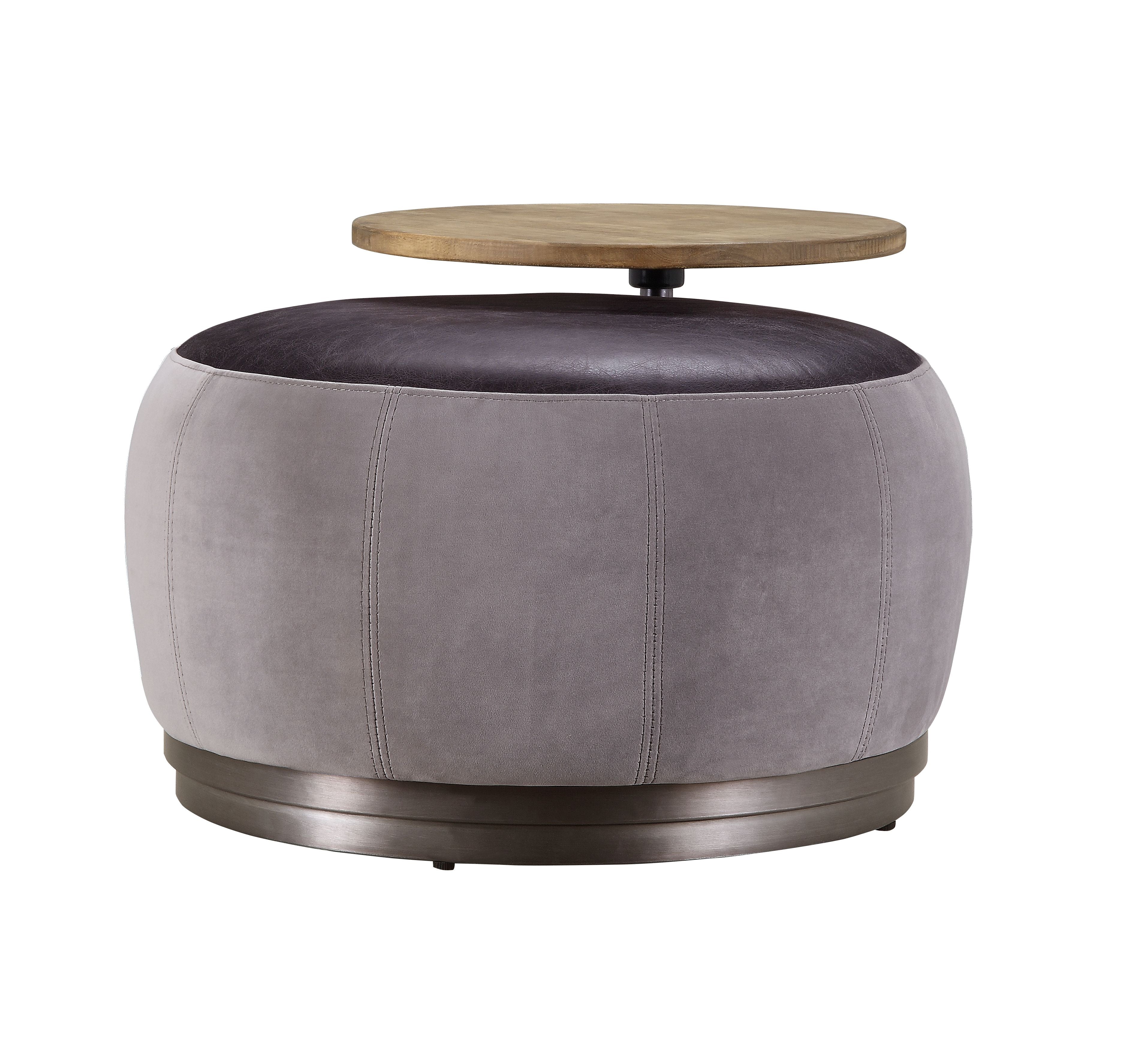 ACME Ottomans & Stools - ACME Decapree Ottoman, Antique Slate Top Grain Leather & Gray Velvet