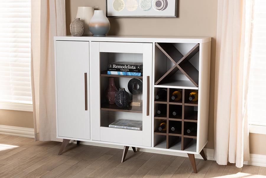 Wholesale Interiors Bar Units & Wine Cabinets - Pietro Mid-Century Modern White and Brown Finished Wine Cabinet