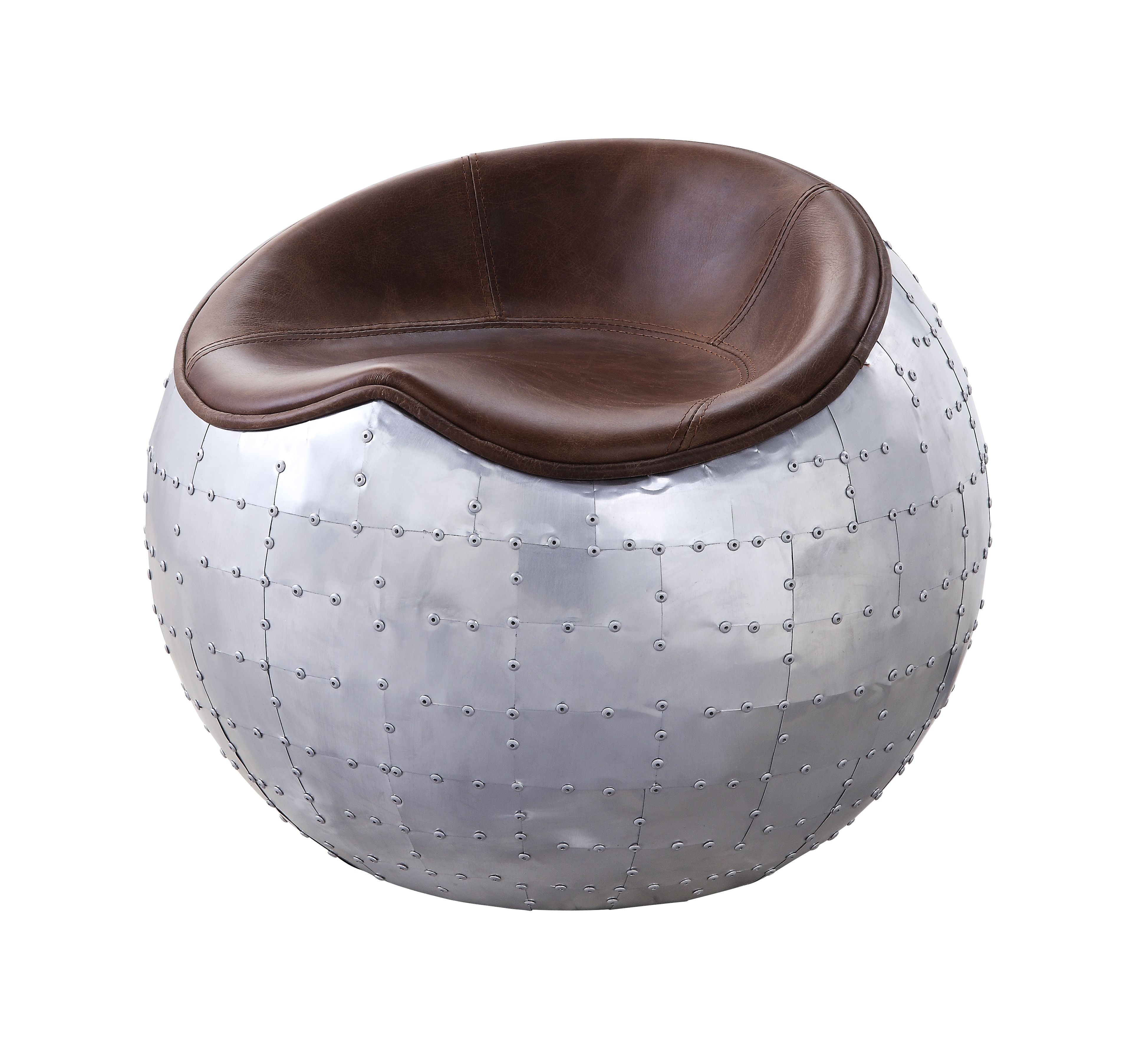 ACME Ottomans & Stools - ACME Brancaster Ottoman, Retro Brown Top Grain Leather & Aluminum