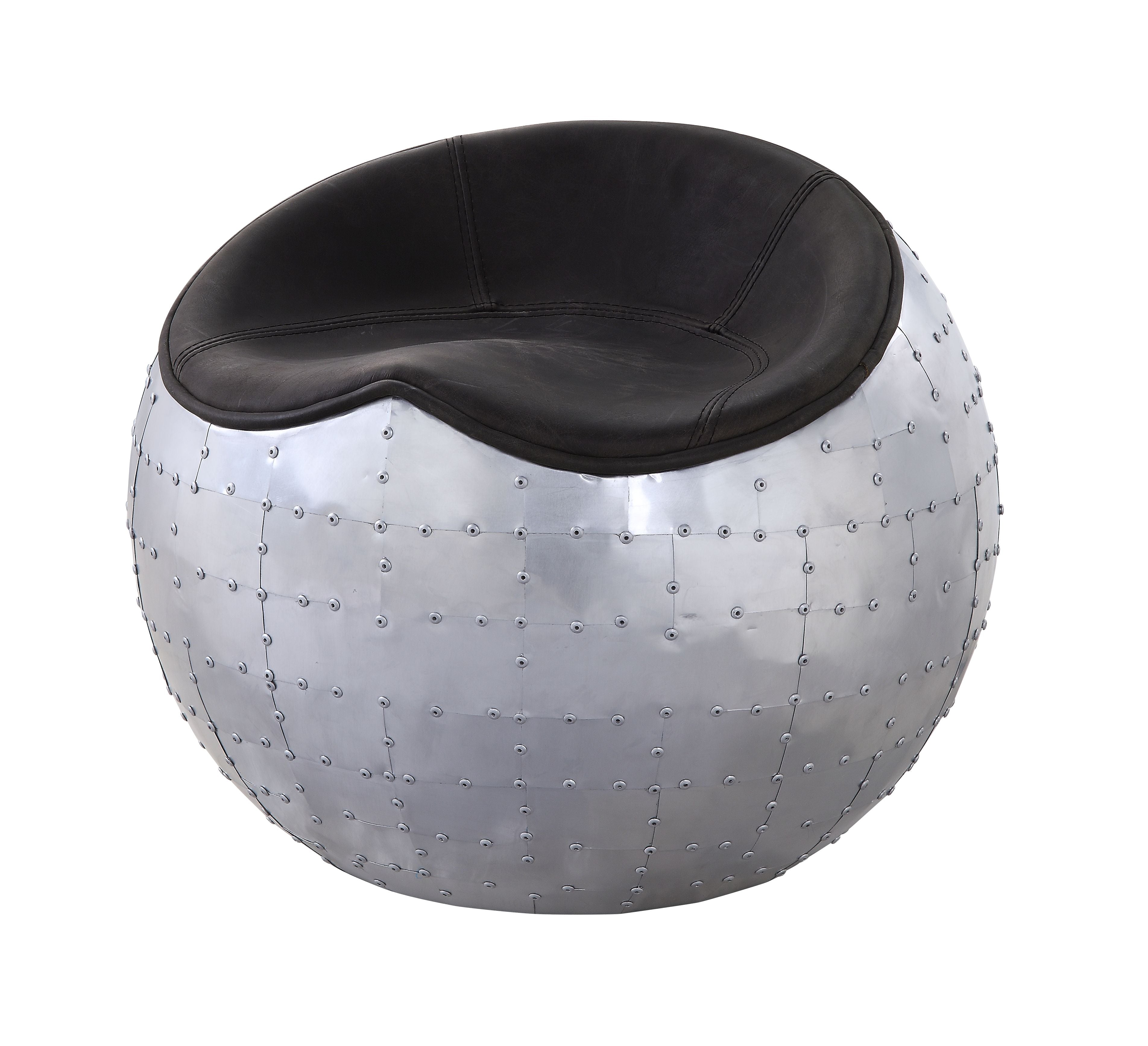 ACME Ottomans & Stools - ACME Brancaster Ottoman, Antique Ebony Top Grain Leather & Aluminum