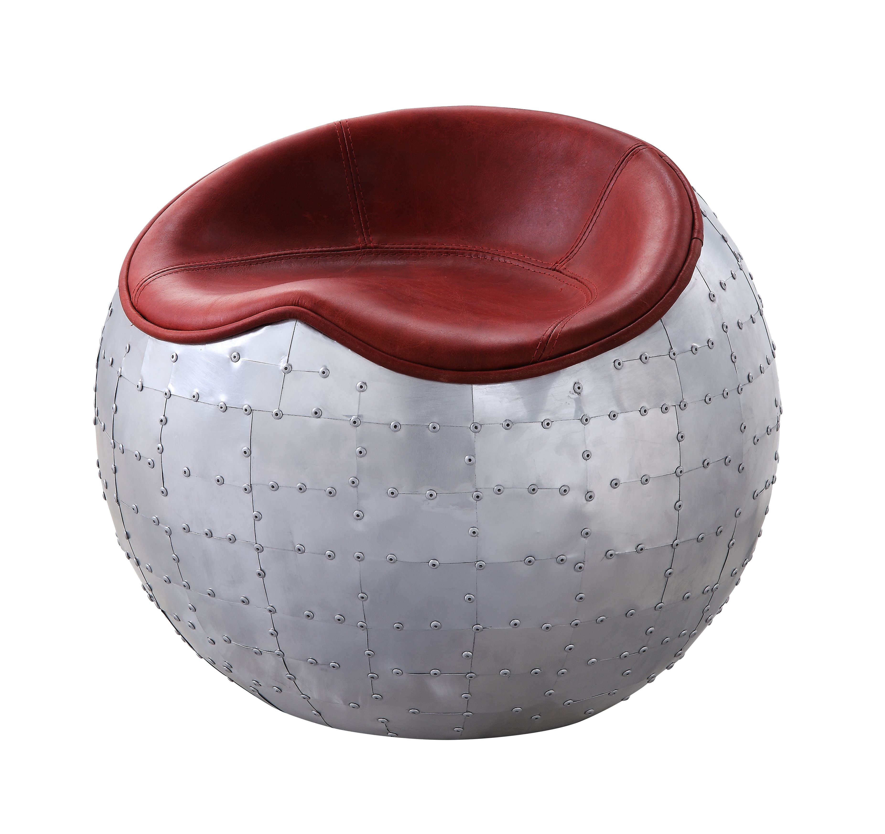 ACME Ottomans & Stools - ACME Brancaster Ottoman, Antique Red Top Grain Leather & Aluminum