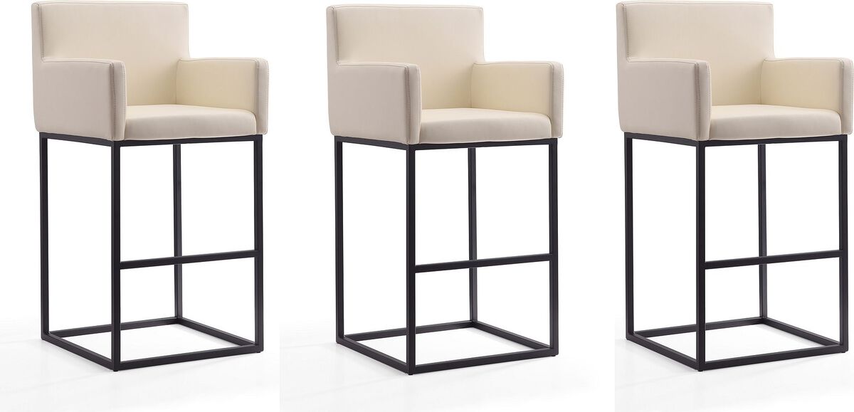 Manhattan Comfort Barstools - Ambassador 42 in. Cream and Black Metal Barstool (Set of 3)