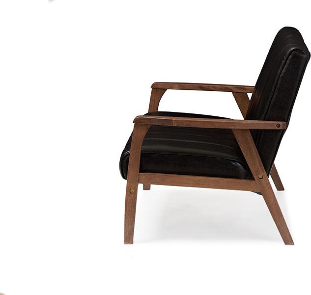 Wholesale Interiors Loveseats - Nikko Mid-century Modern Black Faux Leather Wooden 2-Seater Loveseat