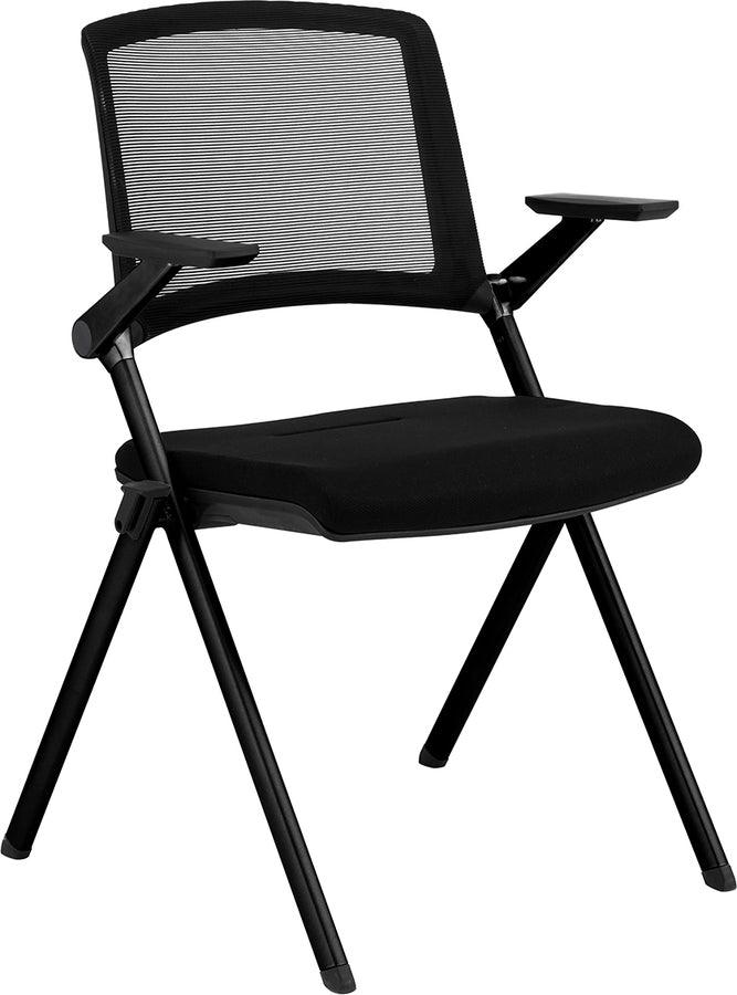 Euro Style Task Chairs - Hilma Stacking Visitor Chair in Black Seat Fabric and Mesh Back with Matte Black Frame - Set of 2