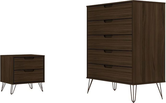 Manhattan Comfort Bedroom Sets - Rockefeller Brown 5-Drawer Dresser & 2-Drawer Nightstand Set