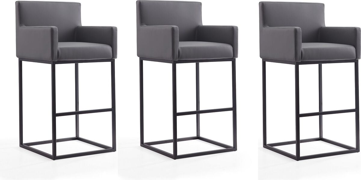 Manhattan Comfort Barstools - Ambassador 42 in. Grey and Black Metal Barstool (Set of 3)