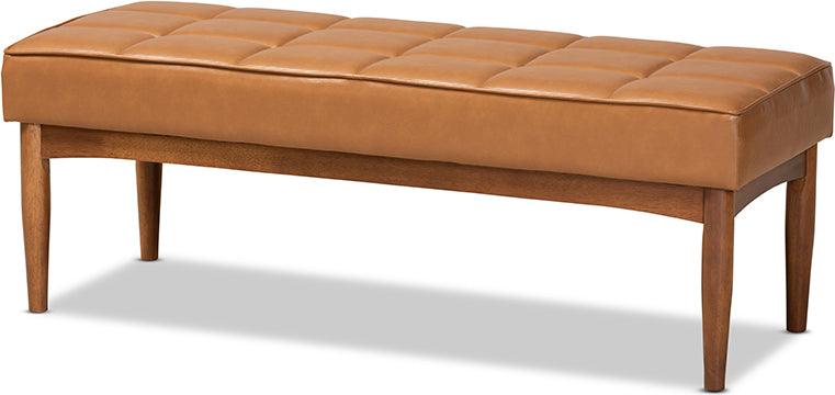 Wholesale Interiors Benches - Sanford Tan Faux Leather Upholstered and Walnut Brown Finished Wood Dining Bench