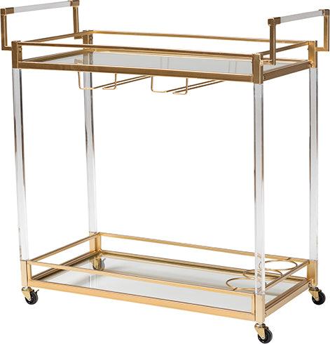 Wholesale Interiors Bar Units & Wine Cabinets - Savannah Contemporary Glam and Luxe Gold Metal and Glass Wine Cart