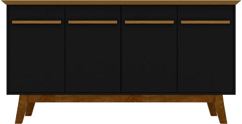 Manhattan Comfort Buffets & Sideboards - Yonkers 62.99 Sideboard with Solid Wood Legs and 2 Cabinets in Black and Cinnamon