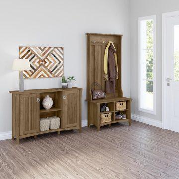 Bush Business Furniture Shoe Storage - Entryway Storage Set with Hall Tree, Shoe Bench and Accent Cabinet Reclaimed Pine