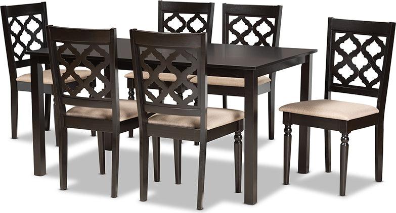 Wholesale Interiors Dining Sets - Ramiro Sand Fabric Upholstered and Dark Brown Finished Wood 7-Piece Dining Set