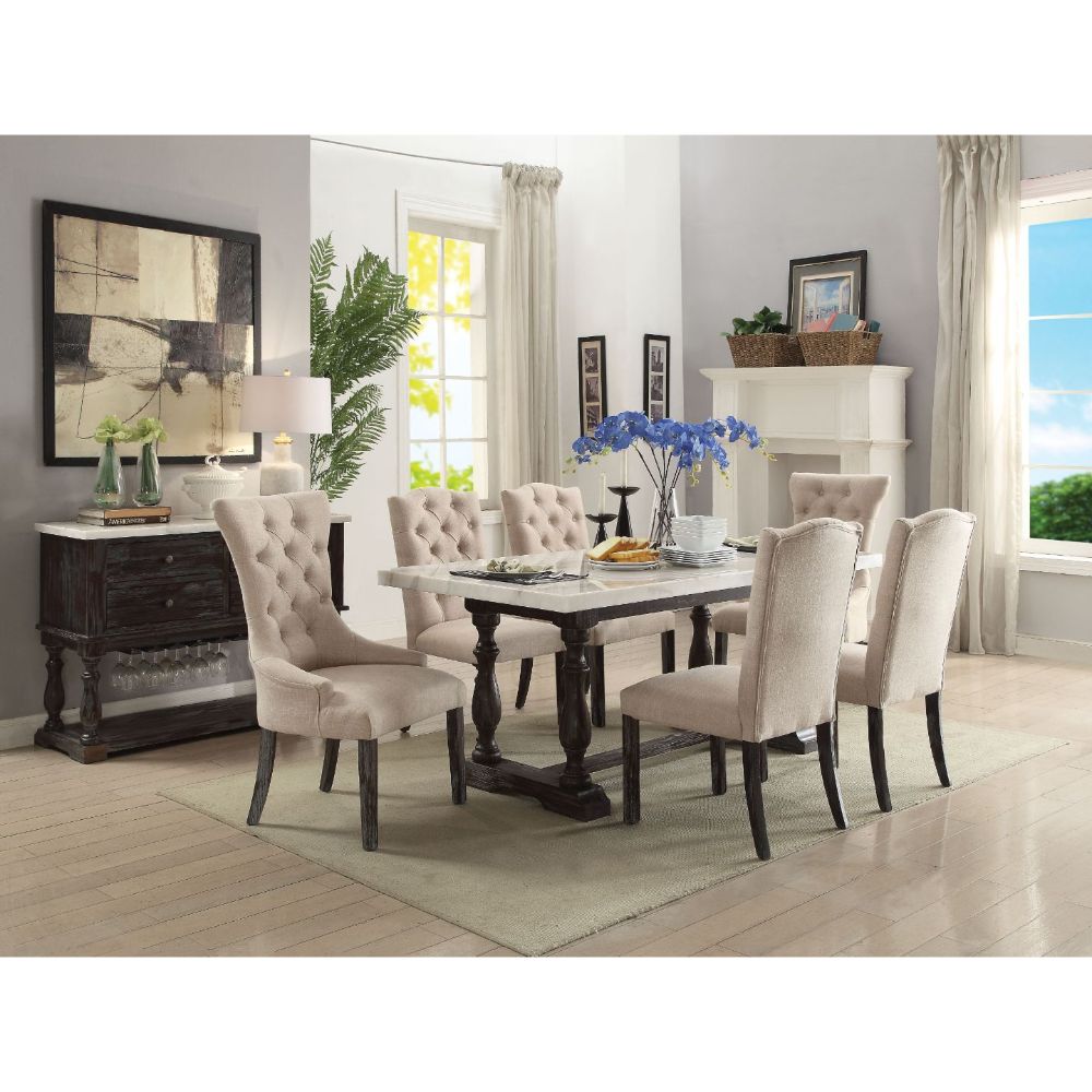 ACME Furniture Dining Chairs - Gerardo Dining Table, White Marble & Weathered Espresso