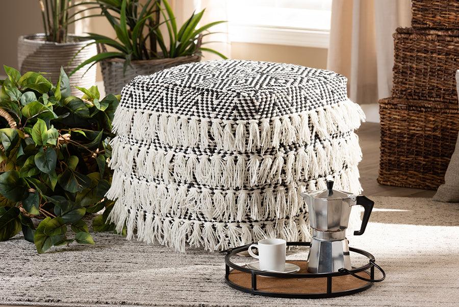 Wholesale Interiors Ottomans & Stools - Alain Moroccan Ottoman Black & Ivory