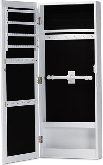 Wholesale Interiors Cabinets & Wardrobes - Pontus Modern and Contemporary White Wood Wall-Mountable Jewelry Armoire with Mirror