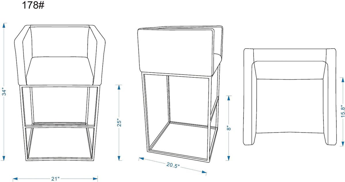 Manhattan Comfort Barstools - Embassy 34 in. Grey and Black Metal Counter Height Bar Stool (Set of 3)